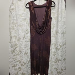 Cache brand, 6P, Chocolate Brown with Metallic Copper fabric weaved Roses.